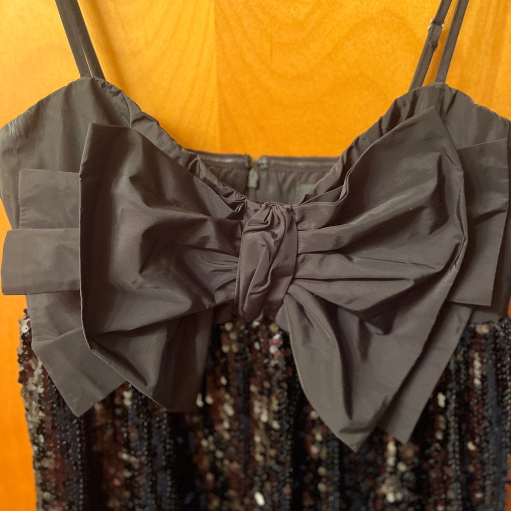 Lulus-Black Sequin Bow Adjustable Strap Dress - image 3